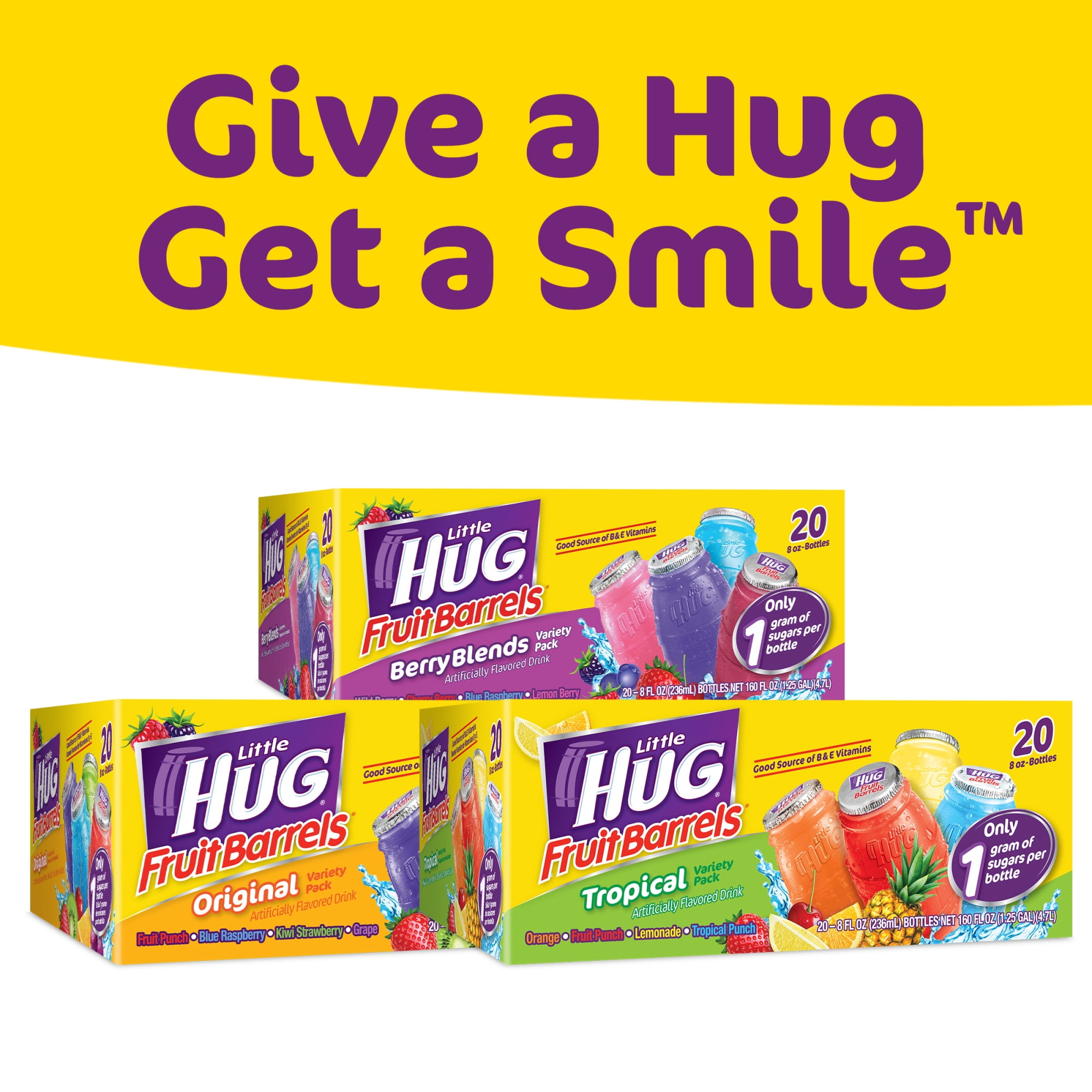 (3 pack) Little HUG Fruit Barrels, Original, Shelf Stable Kids Drinks Variety Pack, 40 Count, 8 fl oz Bottles