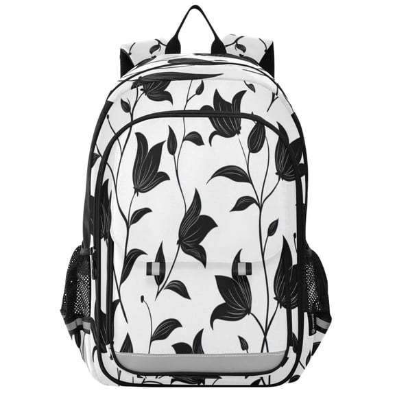Backpack 12.9 *5.1 * 17.7 Inches Outing Backpack, Shopping Backpack, Travel Backpack Black Cartoon Flower