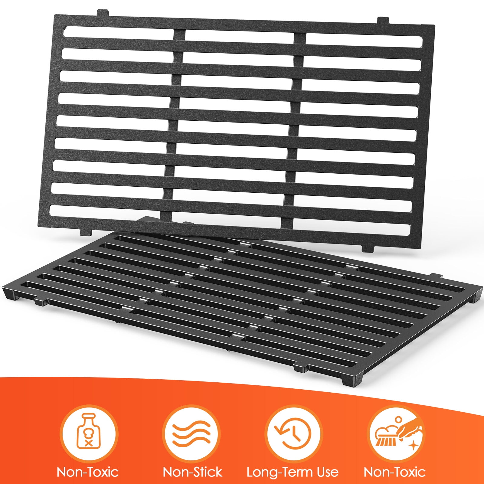 2 Pcs Nonstick 17.5X11-Inch Cast Iron Grill，Grill Grates & Racks,No Rust No Aging, Years of Durability, High Quality