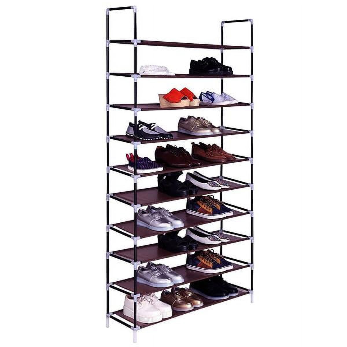 Dark Brown 10-Tier Non-Woven Fabric Shoe Rack - Simple Assembly, 50-Pair Capacity, Space-Saving with Handle for Home, Dorm & Office