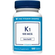 The Vitamin Shoppe Vitamin K1 100MCG, Supports Bone and Cardiovascular Health, Once Daily (100 Tablets)