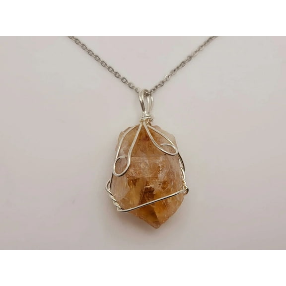 Natural Handmade Crystal Necklace Silver Raw Citrine Necklace
