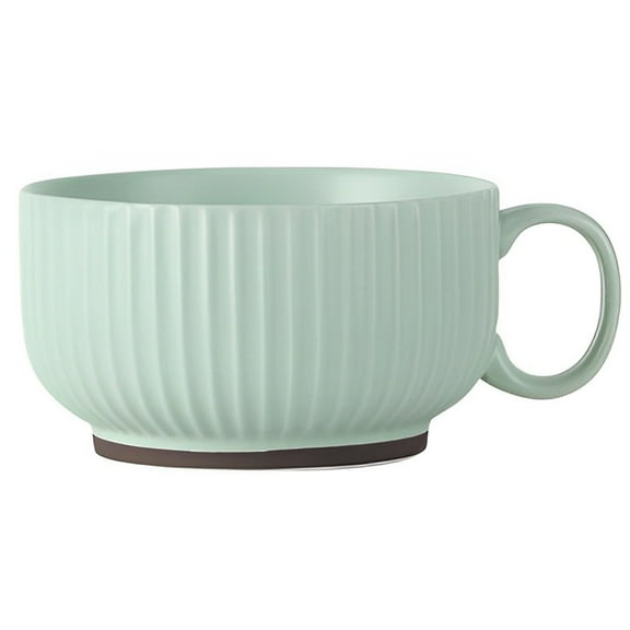 Ceramic Soup Bowl with Handle, 450ml/15oz Large Capacity Soup Mug, Textured Design for Soup, Noodles, Cereal, Pasta, Ideal for Kitchen & Dining-green-11.5x11.5x6.5cm, 450ml