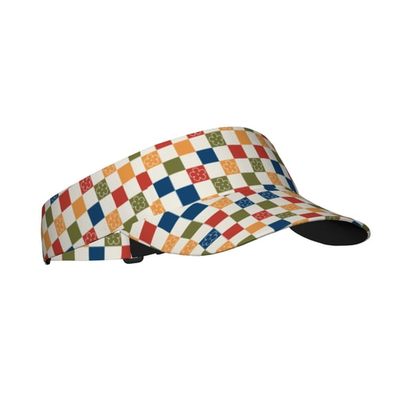Vsdgher Floral Checkerboard Print Adult Sunscreen Visor Cap,1 Piece of Sport Sun Visor Hats Adjustable Sun Hat for Outdoor Activities Fits for Women and Men (One Size)