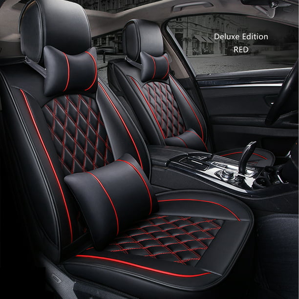 Universal 5 Seat Pu Leather Full Set Car Cover Cushion Pad 3d Surround Breathable Coffee Red Large Rear W Pillow Com - Car Seat Covers Full Sets