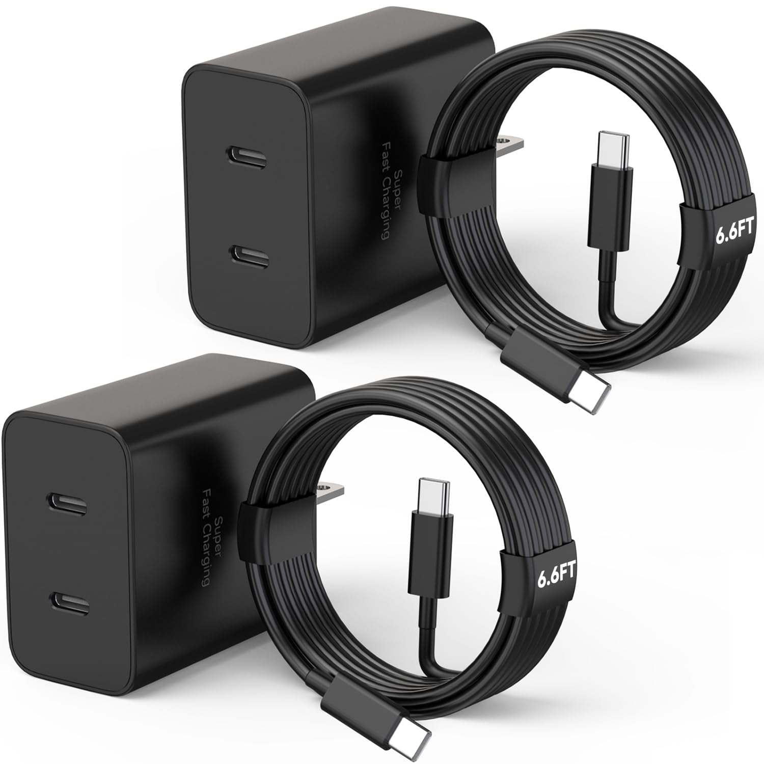for 45W USB C Fast Charger 2-Pack w/ 6.6FT Cable for Samsung Galaxy S25 S24 S23 S22 S21 S20 Ultra Plus, Dual Port Type C Charging Block