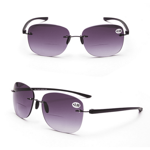 2 Pack Tinted Bifocals Reading Glasses Rimless Sunglasses Readers