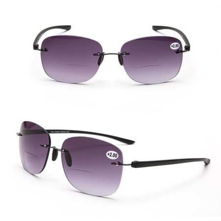 2 Pack Tinted Bifocals Reading Glasses Rimless Sunglasses Readers