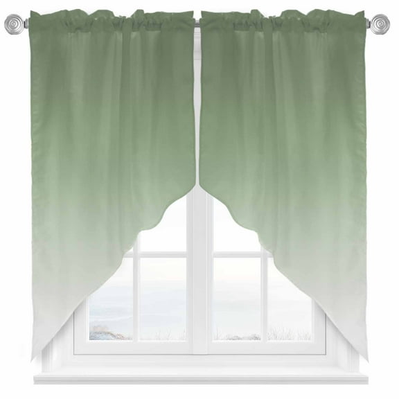 Sage Green Swag Valances for Windows 2 Pack and White Ombre Color Gradient Swag Kitchen Curtains 36 Inches Long Rod Pocket Short Window Treatment for Kitchen Bathroom 28"x36"