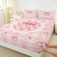thumbnail image 4 of Feelyou Kawaii Bowknot Teens Twin Sheet Sets, Fashion Princess Ribbon Twin Fitted Sheet, Fashion Pink Buffalo Flat Sheet, Super Cozy Room Decor, 3pcs, 4 of 8