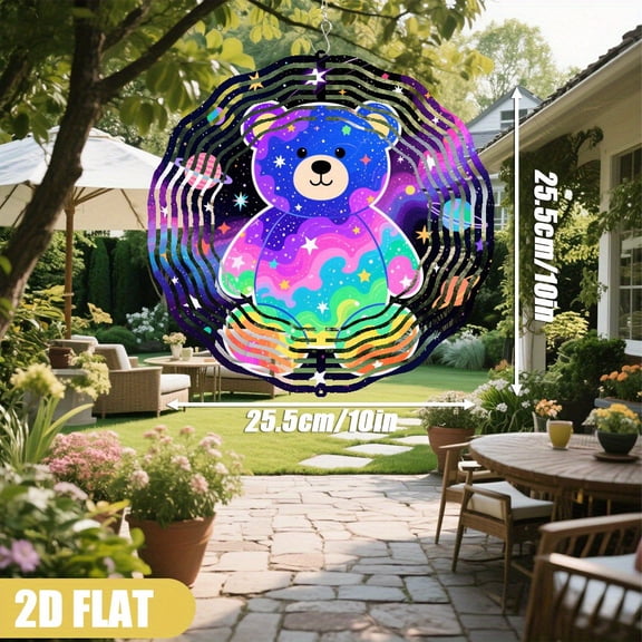 HELLOYOUNG Wind Chimes Outdoor Hanging Decorations with 10 Inch 3D Rainbow Bear and 360° Rotating Hook, Metal Windmill Design for Garden Patio Beach, Holiday Gifts for Christmas Easter Thanksgiving
