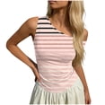 thumbnail image 4 of Fewfanhot Womens Tops One Off Shoulder Striped Tee Tops Casual Loose Fit Crop Tshirt Summer Outfits, 4 of 6