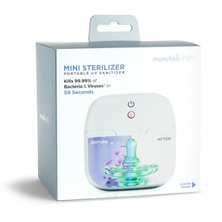 Munchkin Portable UV Sterilizer, Kills 99.99% of Germs in 59 Seconds, White, Mini UV Light Sanitizer Box