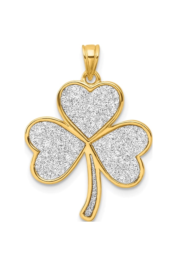 Sterling Silver Polished Gold-Tone Glitter Paper Clover Pendant (Width 18.9) (Length 25.8) - Jbsp