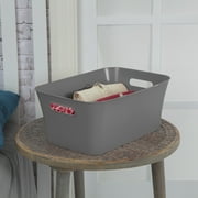 (6 pack) Mainstays Medium Bin, Open Plastic Storage Containers, Versatile Stylish Organizers with Handles, Gray Flannel