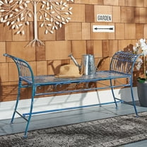SAFAVIEH Hadley Outdoor Patio Swirls Garden Bench, Antique Blue
