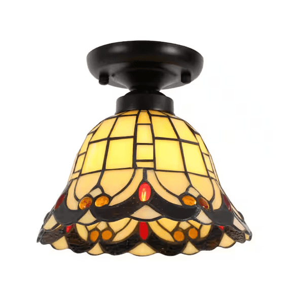 Open Box OUKANING 7.87 in. 1-Light Retro Elegant Colored Glass Shade Flush Mount Ceiling Light