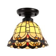 Open Box OUKANING 7.87 in. 1-Light Retro Elegant Colored Glass Shade Flush Mount Ceiling Light