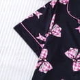 thumbnail image 6 of Fewfanhot Women's Satin Pajama Set, Pink Checkered Bow Print Short Sleeve Button Down Sleepwear, Soft Loungewear with Shorts for Ladies, S-2XL, 6 of 9