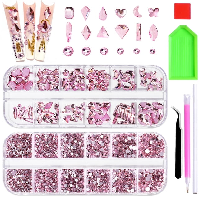 Kit de diamantes de imitación para decoración de uñas Wsimily, 1620 unidades, gemas de cristal rosa