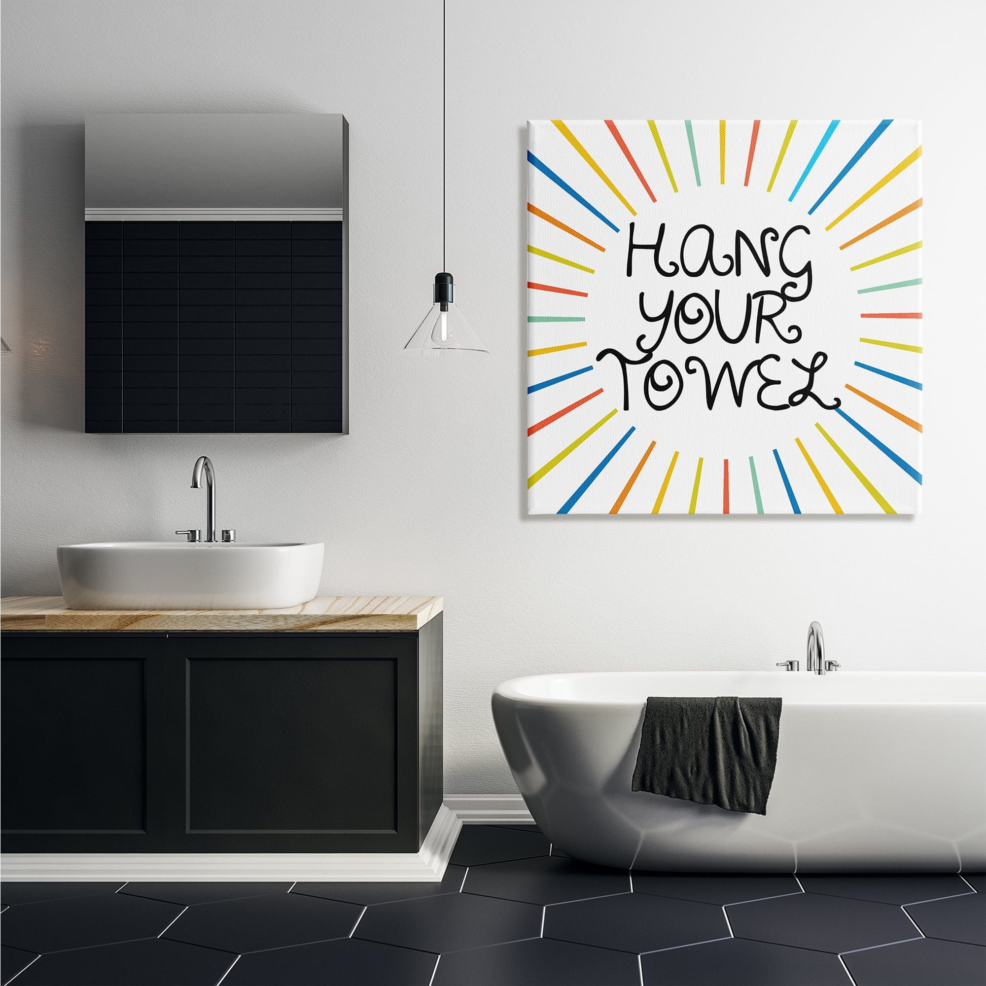 Stupell Industries Kids' Hang Your Towel Bathroom Rules Rainbow Stripes Typography Painting Gallery Wrapped Canvas Print Wall Art, 36 x 36