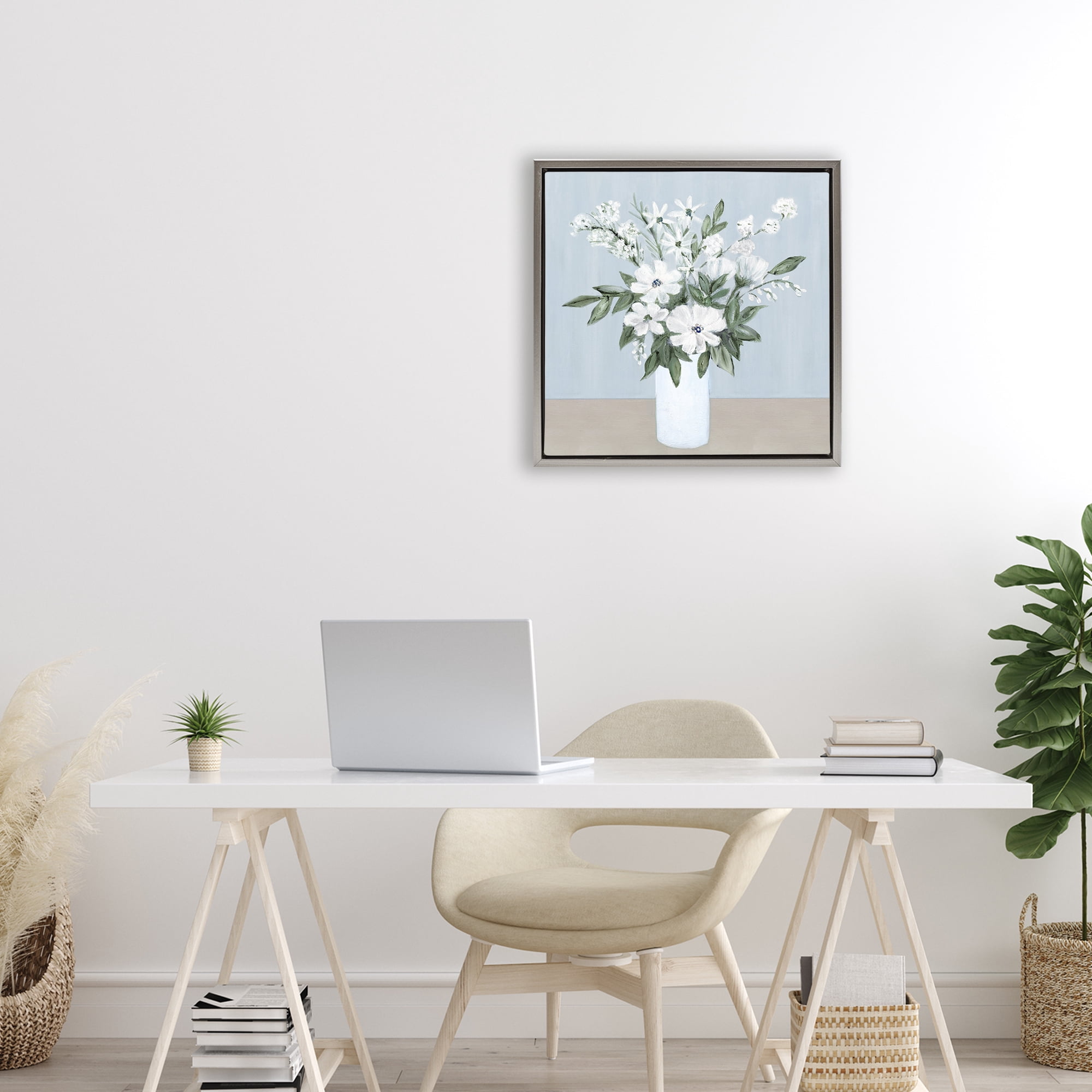 Stupell Industries Mixed White Blooms on Blue Gray Framed Floater Canvas Wall Art, design by Marilyn Dunlap