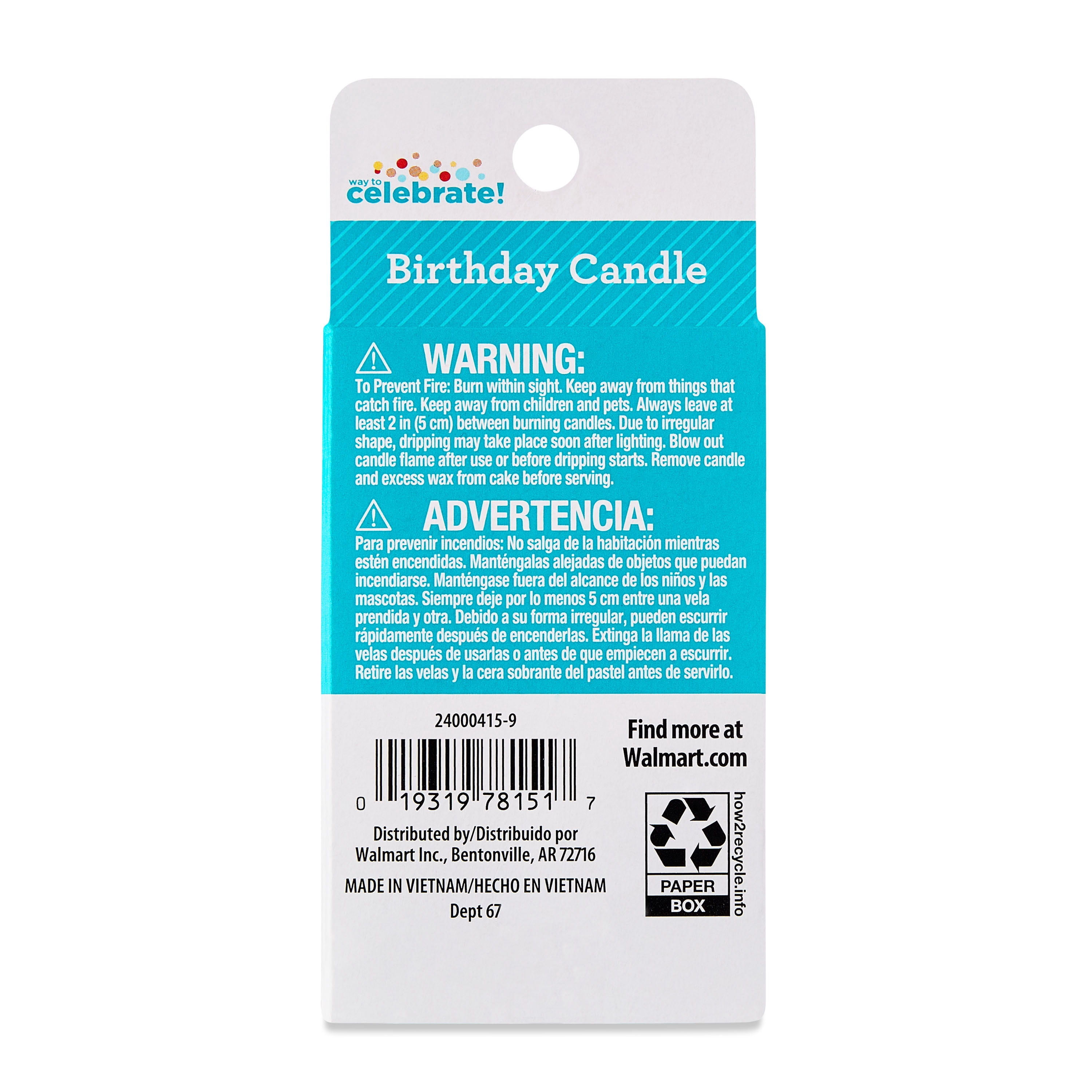 Multicolor Confetti Number 9 Birthday Candle, by Way To Celebrate
