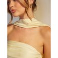 thumbnail image 7 of Light Yellow Womens Strapless Ruched Maxi Dress With Flowing Cape Detail, 7 of 7