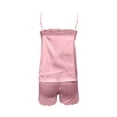 thumbnail image 5 of Conjunto de pijama sexy de encaje liso para mujer, con camisola y pantalones cortos, 2 piezas, tirantes ajustables, 5 of 5