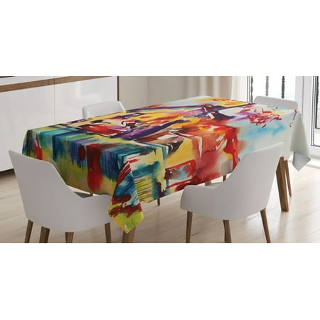 

Fine Art Tablecloth Paintbrush Abstract Countryside Village with Blurry Color Effects Rural Landscape Rectangular Table Cover for Dining Room Kitchen 60 X 90 Inches Multicolor by Ambesonne