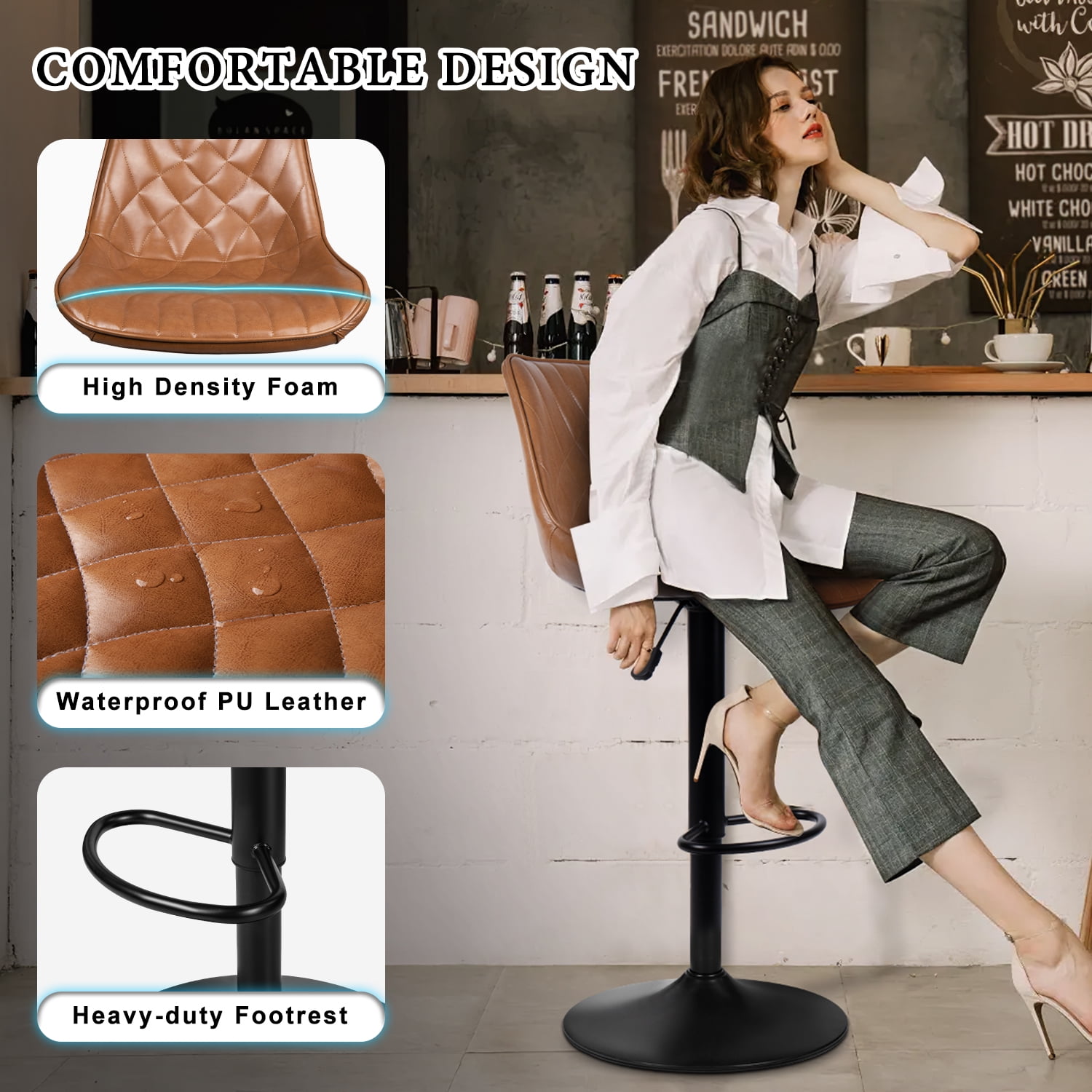 Waleaf Modern Bar Stools Set of 4, PU Leather Height Adjustable Swivel Barstools with Back