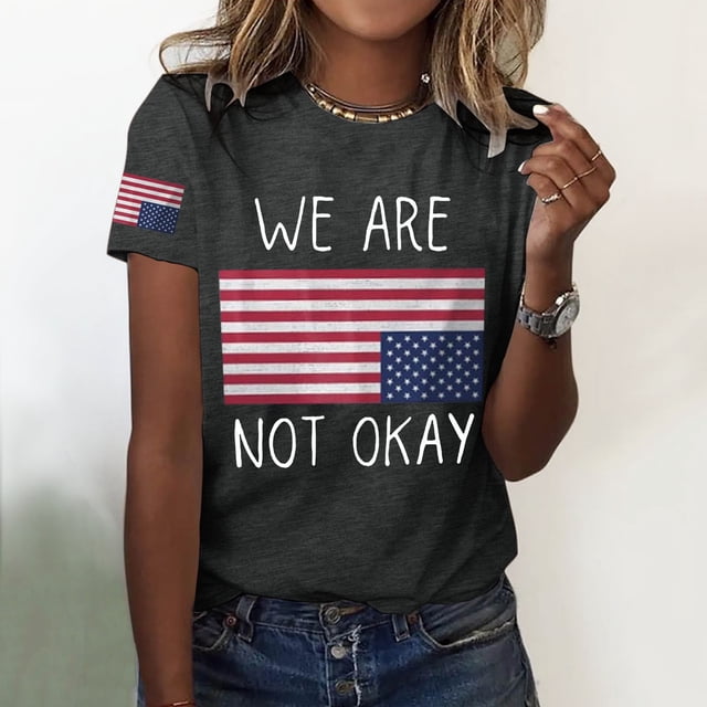 MKLEKYY Playeras De Algodon Mujer Camisa De Manga Corta Con Cuello Redondo Y Estampado Liso Informal Para Mujer Talla M