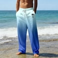 thumbnail image 2 of BOOMNY Mens Hawaii Linen Pants Wide Leg Pants for Men Loose Fit Elastic Waist Drawstring Tropical Graphic Summer Beach Pant With Pocket, 2 of 4