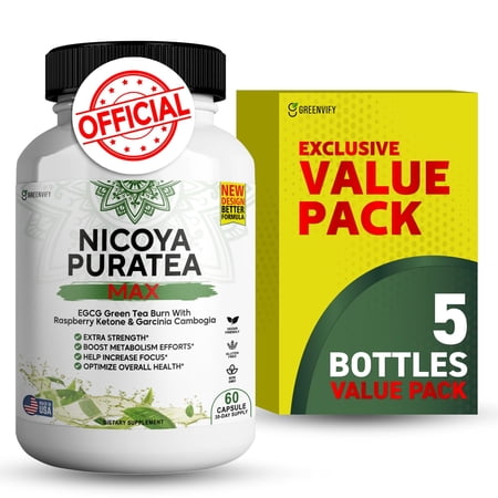 GREENVIFY Nicoya PuraTea Max – Green Tea Extract & Green Coffee Bean Supplement, Metabolism Support, Natural Energy & Antioxidants – 300 Capsules