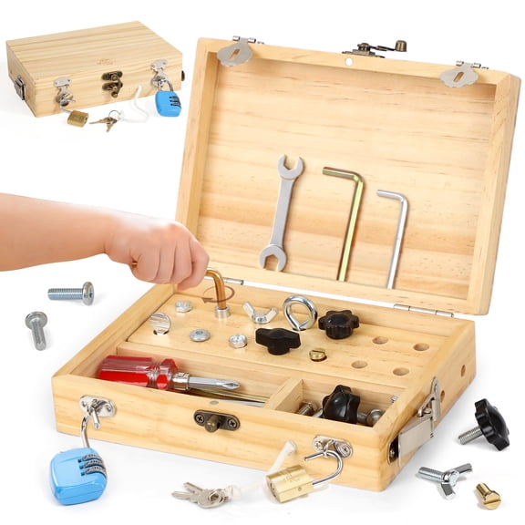 Screwdriver Board Set, Montessori Toys for 3 4 5 Year Old, Wooden Busy Board Toys with Locks & Keys, Kid Tool Set, Educational Learning Toys, Sensory Gifts for Boys Girls