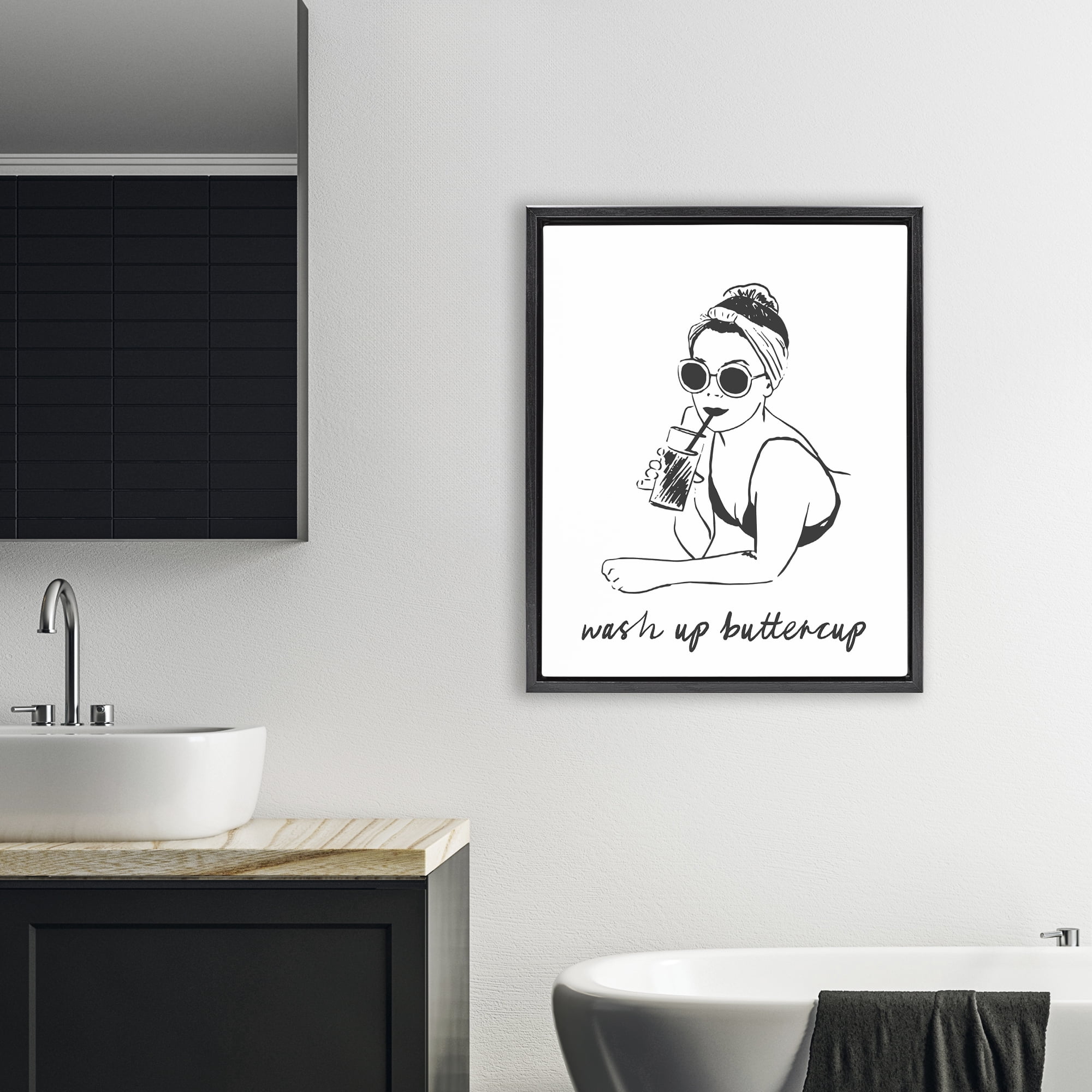 Stupell Industries Wash Up Buttercup Retro Black Framed Floater Canvas Wall Art, design by Lettered and Lined