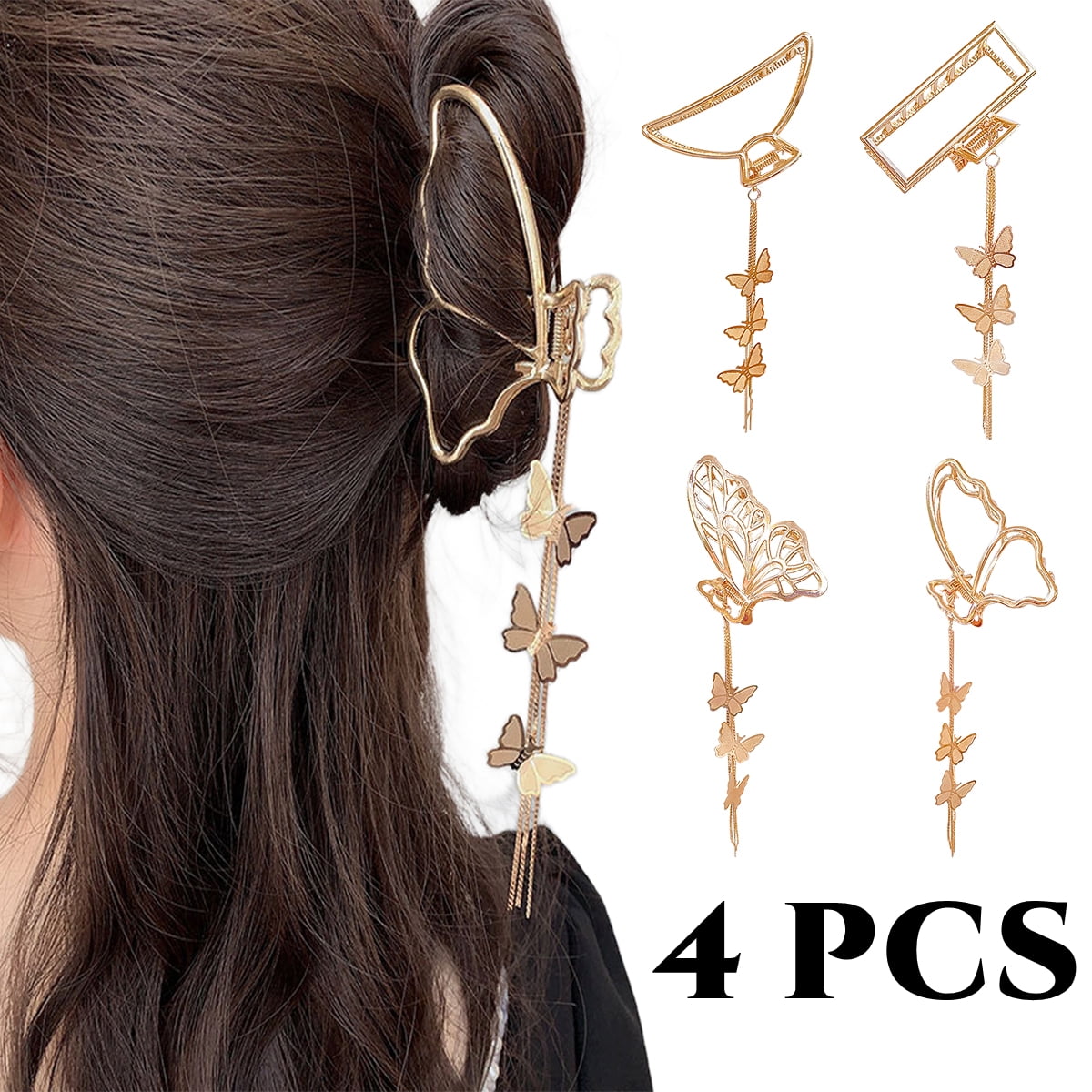Butterfly Hair Claw Clips Metal Hair Claw Clips Hair Accessories for Girls Women 4 Pcs