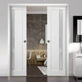 thumbnail image 3 of French Double Pocket Doors 36 x 84 with Frames | Quadro 4112 White Silk with Frosted Opaque Glass | Kit Trims Rail Hardware | Solid Wood Interior Pantry Kitchen Bedroom Sliding Closet Sturdy Door, 3 of 6