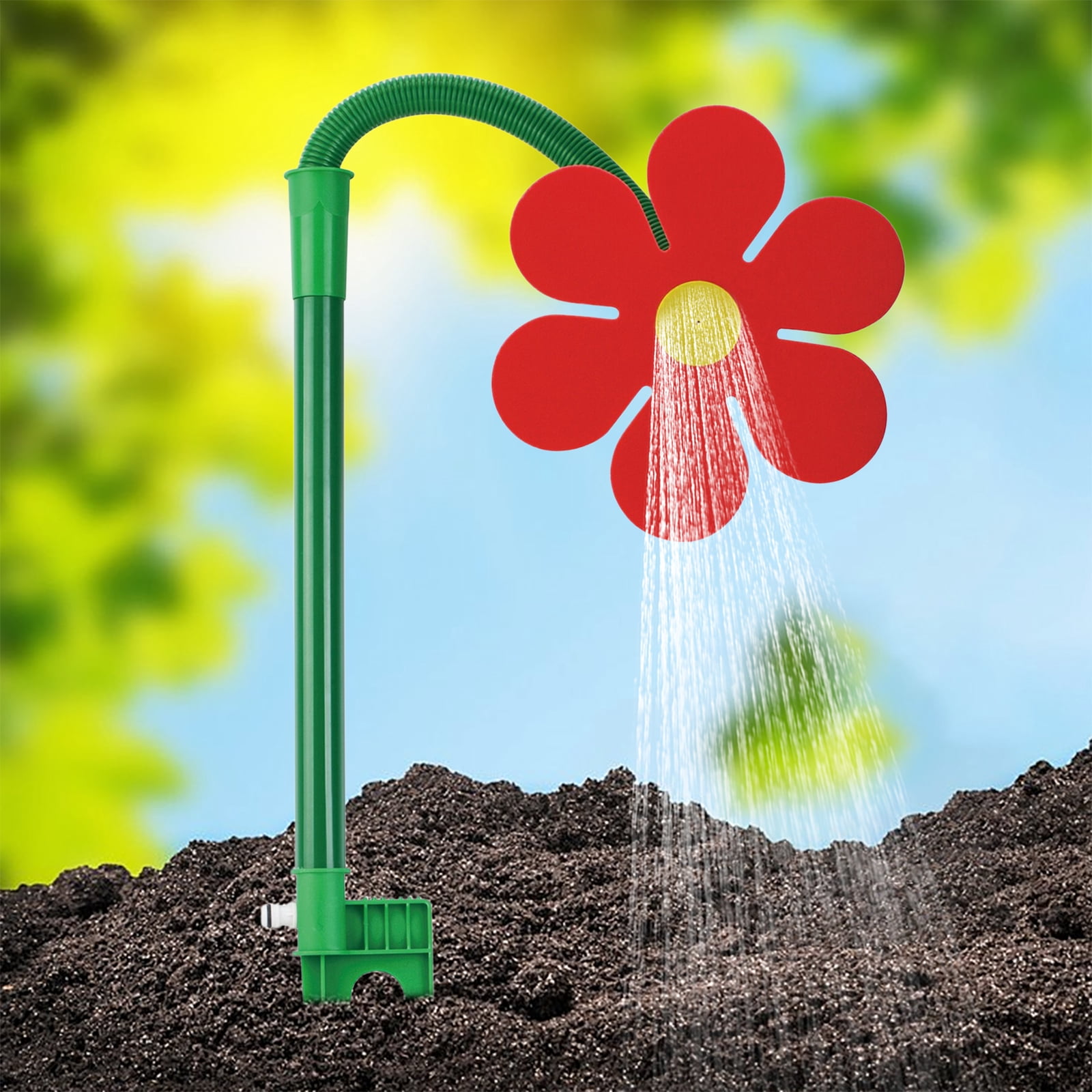 Yucurem Crazy Dancing Daisy Sprinkler, 360 Rotatable Flower Sprinklers with Spike, Garden Sprinkler Stake for Lawn Yard Outdoor Summer Watering Pets Playing (Red)