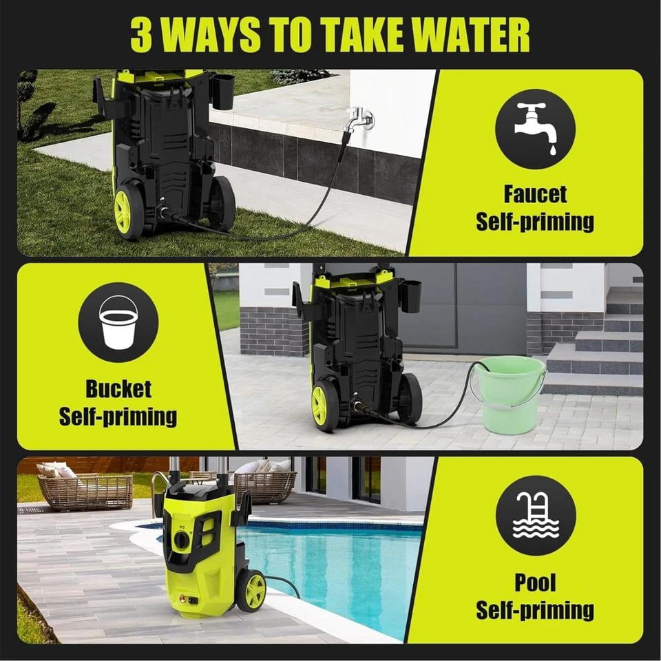 Electric Pressure Washer, 3500 PSI, Max 2.4 GPM Electric Powered Cold Water Pressure Washer with 35FT Power Cord, 20FT Hose,4 Different Pressure Tips, Foam Cannon, Perfect for Cars, Patios
