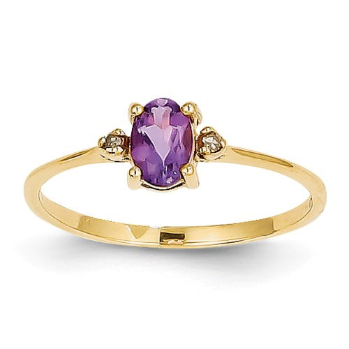 14k Yellow Gold Diamond & 6x4 Oval Amethyst Birthstone Ring. Carat Wt- 0.018ct by Jewelrypot