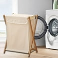 thumbnail image 1 of Cesto para la colada con marco de madera, cesto para ropa sucia, cesta de almacenamiento de juguetes, contenedores decorativos para dormitorio, cesto beige, 1 of 10