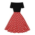 thumbnail image 3 of IBTOM CASTLE Women Off Shoulder Short Sleeve 1950s Retro Vintage Cocktail Party Swing Dress Patchwork 50s Polka Dot Dresses S Red, 3 of 6