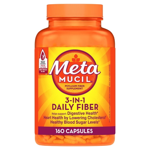 Metamucil Psyllium Husk Capsules, 160 Capsules, 3-in-1 Daily Fiber