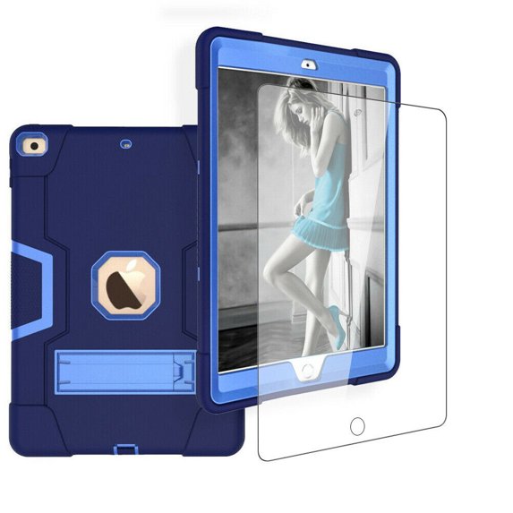 New iPad 9th Generation Case iPad 10.2 inch 2021 Released With A Screen Protector ,SOATUTO Shockproof Rugged Cover iPad 10.2 HD Tempered Glass For iPad 9th 8th 7th 10.2 inch - 1Pcs/ Navy+Blue
