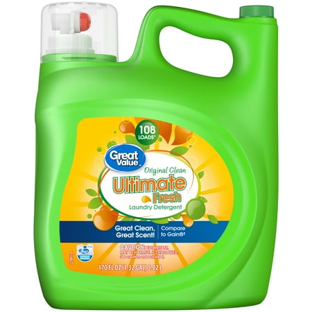 Great Value Original Clean, 108 loads, Ultimate Fresh HE Liquid Laundry Detergent, 170 Fl oz