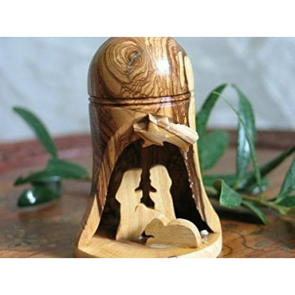 Christmas Bell with Nativity Inside- Olive Wood Bell Ornament