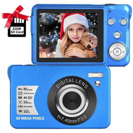 Digital Camera 30 Mega Pixels Vlogging Camera with 4X Digital Zoom Youtube Camera for Adult Seniors Students Kids with 32GB Micro SD Card(2 Batteries Included)