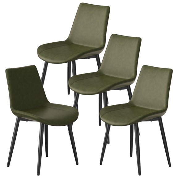 Dining Chairs Set of 4, Modern PU Leather Dining Chairs with Sturdy Metal Legs, Stain-Resistant & Stable Kitchen Side Chairs for Dining Room, Living Room, Olive Green