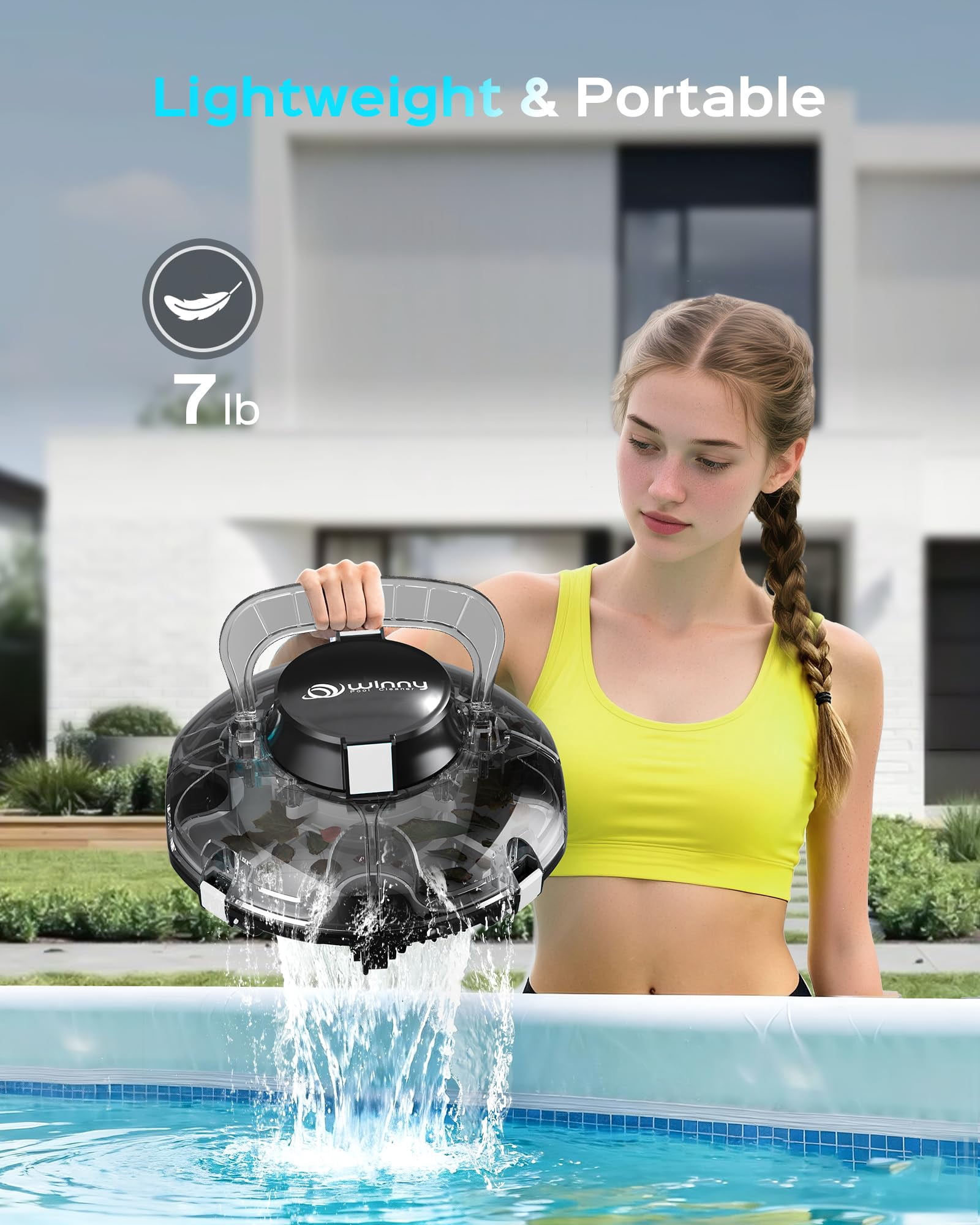 WYBOT Cordless Robotic Pool Cleaner, Lasts 80 Min, Automatic Vacuum for Above-Ground Pools up to 645 Sq.ft,Portable, Self-Parking, Transparent Black
